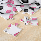 Meisjes gepersonaliseerd roze zwart voetbal legpuzzel (Zijkant)