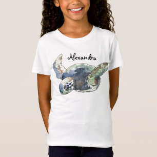 Meisjes gepersonaliseerd schildpad-T-shirt T-shirt
