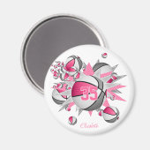 Meisjes gepersonaliseerde basketballen sterren roz magneet (Voorkant / Achterkant)