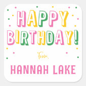 Meisjes Gepersonaliseerde Confetti Happy Birthday Vierkante Sticker (Voorkant)