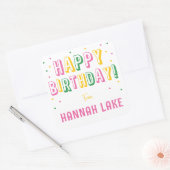 Meisjes Gepersonaliseerde Confetti Happy Birthday Vierkante Sticker (Envelop)
