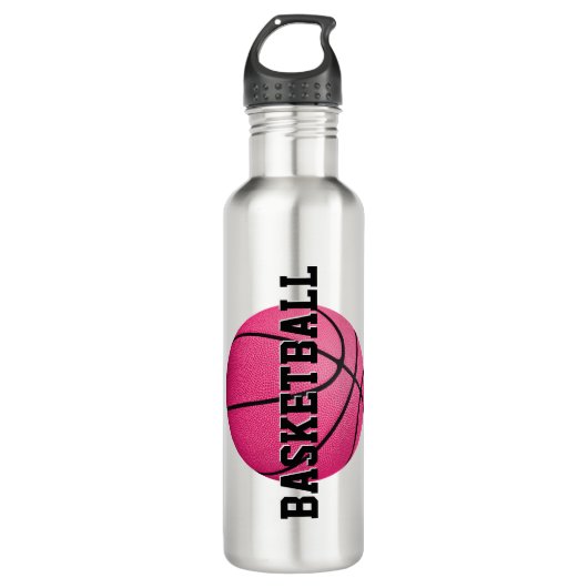 Meisje's gepersonaliseerde felroze basketbal waterfles  (Voorkant)