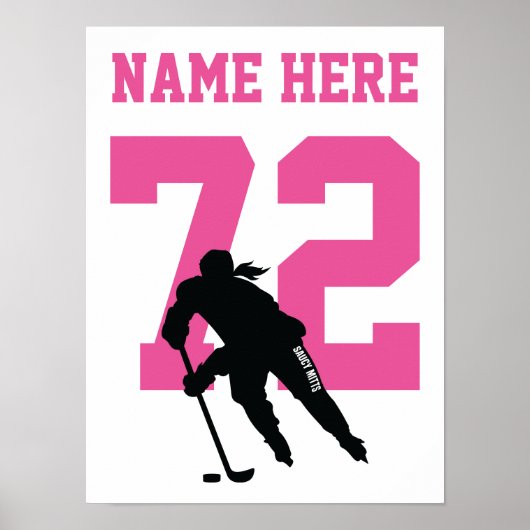 Meisjes Gepersonaliseerde Hockey Player Number Roz Poster (Voorkant)