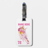 Meisjes Gepersonaliseerde Hockey Player Waterverf  Bagagelabel (Achterkant verticaal)