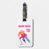 Meisjes Gepersonaliseerde Hockey Player Waterverf Bagagelabel (Achterkant verticaal)