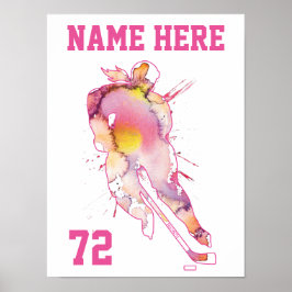 Meisjes Gepersonaliseerde Hockey Player Waterverf  Poster