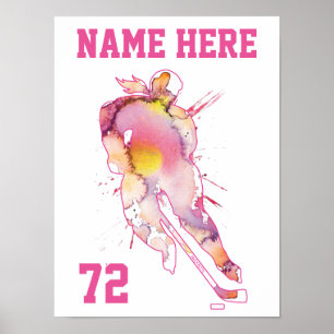 Meisjes Gepersonaliseerde Hockey Player Waterverf  Poster
