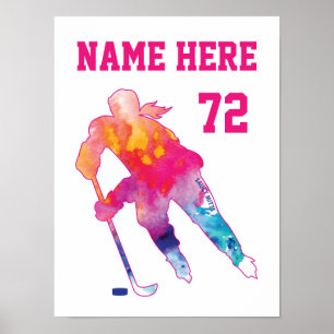 Meisjes Gepersonaliseerde Hockey Player Waterverf  Poster