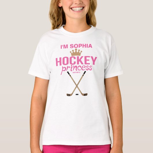 Meisjes gepersonaliseerde Hockey Princess Naam Roz T-shirt (Voorkant)
