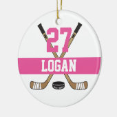 Meisjes Gepersonaliseerde Hockey Speler Naam Numme Keramisch Ornament (Links)