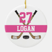 Meisjes Gepersonaliseerde Hockey Speler Naam Numme Keramisch Ornament (Achterkant)