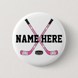 Meisjes Gepersonaliseerde Hockey Speler Naam Roze  Ronde Button 5,7 Cm