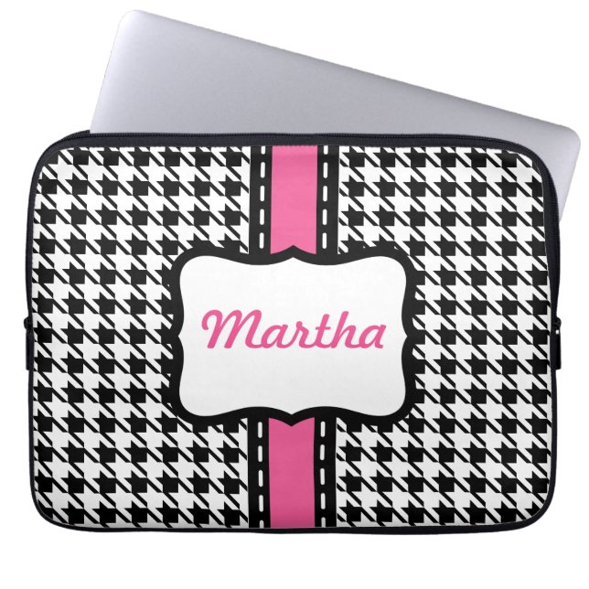 Meisjes Gepersonaliseerde Houndstooth Laptop Hoesj Sleeve (Voorkant)