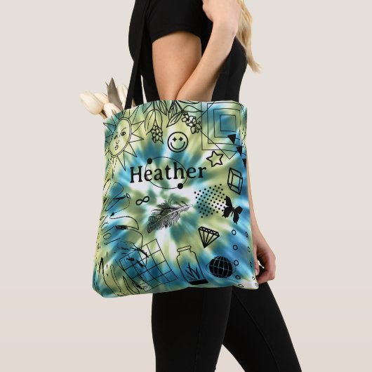 Meisjes Gepersonaliseerde naam Boho Tie Dye Canvas Tote Bag (Dichtbij)