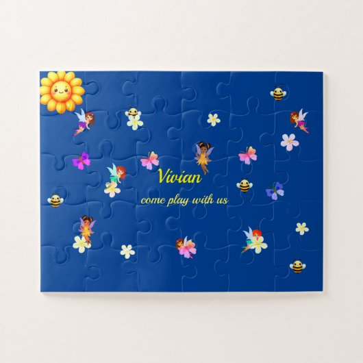 Meisjes gepersonaliseerde naam fee en bloem Puzzel (Horizontaal)