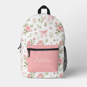 Meisjes Gepersonaliseerde Naam Roze Bloem Boog Rug Bedrukte Rugzak