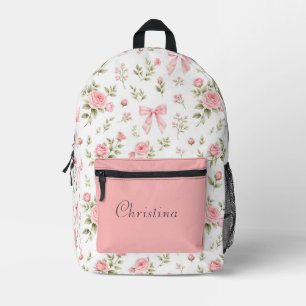 Meisjes Gepersonaliseerde Naam Roze Bloem Boog Rug Bedrukte Rugzak