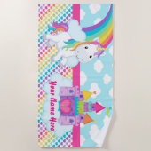 Meisjes Gepersonaliseerde regenboogkasteel Unicorn Strandlaken (Voorkant)