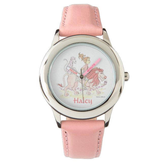 Meisje's Gepersonaliseerde ROZE horloge w / dieren (Voorkant)