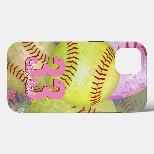 Meisjes gepersonaliseerde softball Case-Mate iPhone case (Achterkant (horizontaal))