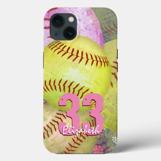 Meisjes gepersonaliseerde softball Case-Mate iPhone case (Achterkant)