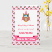 Meisjes Gepersonaliseerde Uil Verjaardag Kaart (Gele Bloem)