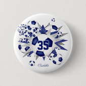 Meisjes gepersonaliseerde voetbal blowout blauw ronde button 5,7 cm (Voorkant)