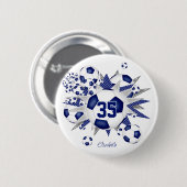 Meisjes gepersonaliseerde voetbal blowout blauw ronde button 5,7 cm (Voorkant /achterkant)