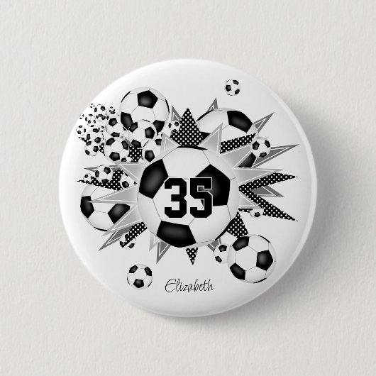 Meisjes gepersonaliseerde voetbal blowout ronde button 5,7 cm (Voorkant)