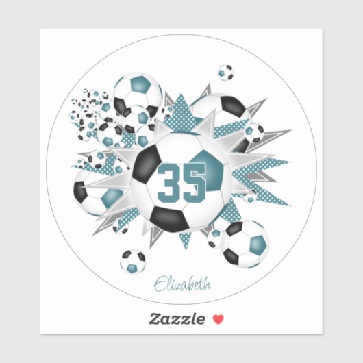 Meisjes Gepersonaliseerde voetballen Stars blauwgr Sticker (Vel)
