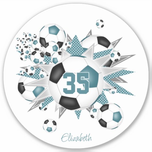 Meisjes Gepersonaliseerde voetballen Stars blauwgr Sticker (Voorkant)