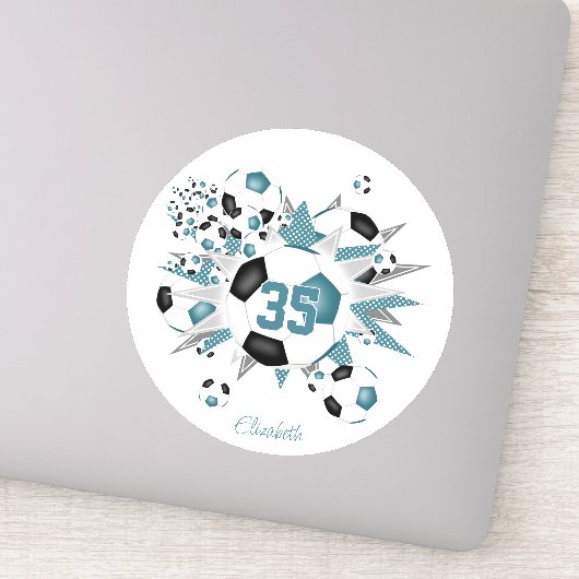 Meisjes Gepersonaliseerde voetballen Stars blauwgr Sticker (Detail)