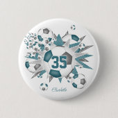 Meisjes gepersonaliseerde voetballen sterren blauw ronde button 5,7 cm (Voorkant)