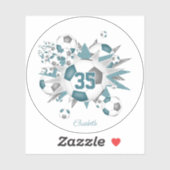 Meisjes gepersonaliseerde voetballen sterren blauw sticker (Vel)