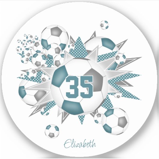 Meisjes gepersonaliseerde voetballen sterren blauw sticker (Voorkant)