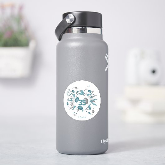 Meisjes gepersonaliseerde voetballen sterren blauw sticker (HydroFlask)
