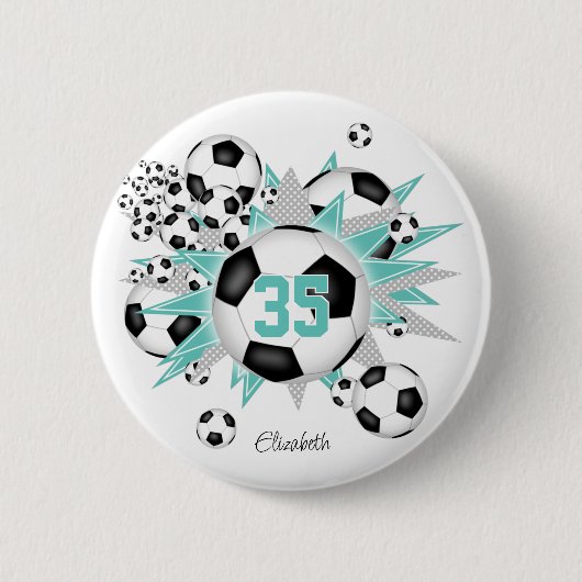 Meisjes Gepersonaliseerde voetballen Sterren Licht Ronde Button 5,7 Cm (Voorkant)