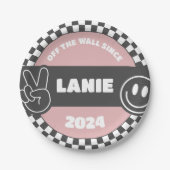 Meisjes geruit skateboard Groovy Hippie Verjaardag Papieren Bordje (Voorkant)