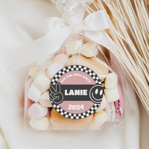 Meisjes geruit skateboard Groovy Hippie Verjaardag Ronde Sticker