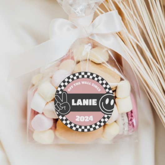 Meisjes geruit skateboard Groovy Hippie Verjaardag Ronde Sticker