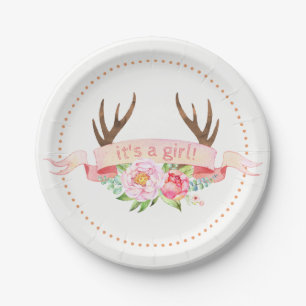 Meisjes Gewei Baby Shower Papieren Borden Bordje