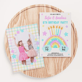 Meisjes gezamenlijke verjaardag regenboog thema me kaart