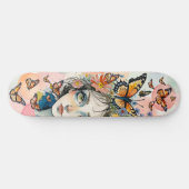 Meisjes Gezicht met Monarch Vlinders in Pastels Persoonlijk Skateboard (Horizontaal)