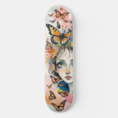 Meisjes Gezicht met Monarch Vlinders in Pastels Persoonlijk Skateboard (Voorkant)