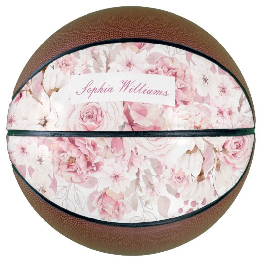 Meisjes Gift Cadeau Blush Pink  Floral Basketbal (Voorkant)