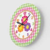 Meisjes Gingham Flower Clock met Numbers Grote Klok (Hoek)