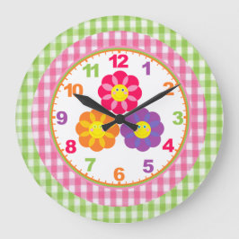 Meisjes Gingham Flower Clock met Numbers Grote Klok
