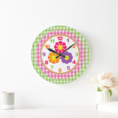 Meisjes Gingham Flower Clock met Numbers Grote Klok (Huis)