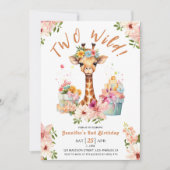 Meisjes Giraffe 2e Verjaardag Roze Safari Twee Wil Kaart (Voorkant)