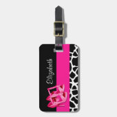 Meisjes Giraffe drukken roze schoten af met naam Bagagelabel (Voorkant verticaal)